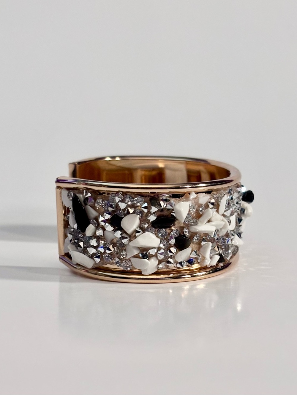 Hand Crafted Gold-Tone Cuff with White & Black Bead Accents - Picture 2 of 5